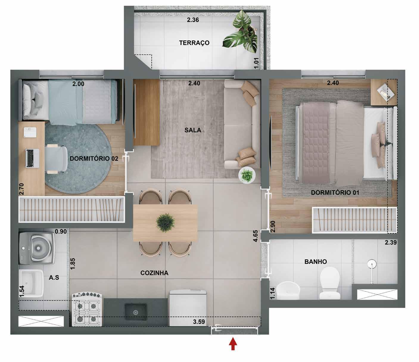Planta 2 Dormitórios